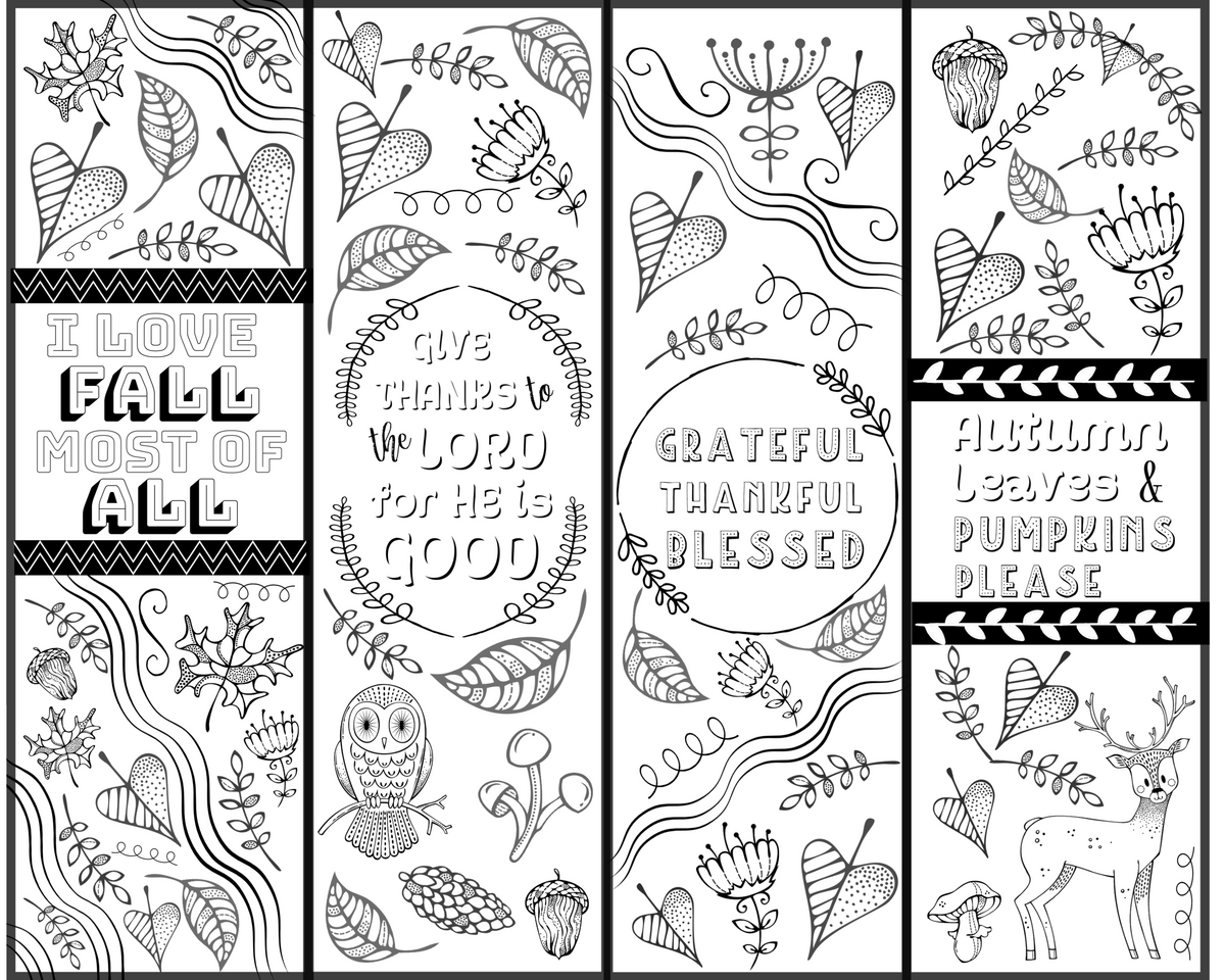 Autumn Coloring Bookmark for Kids, Printable Fall Coloring Bookmarks