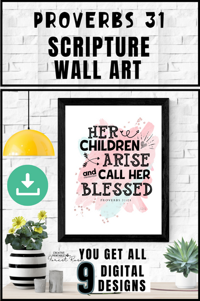 Proverbs 31 Christian Wall Art - Her Children Arise and Call Her Blessed - Forest Rose Creative