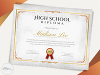 Printable Editable Official High School Transcript and High School Diploma 