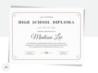 Printable Editable Official High School Transcript and High School Diploma 