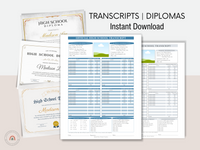 Printable Editable Official High School Transcript and High School Diploma 