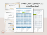 Printable Editable Official High School Transcript and High School Diploma 