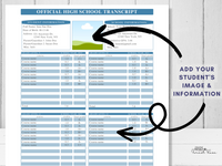 Printable Editable Official High School Transcript and High School Diploma 