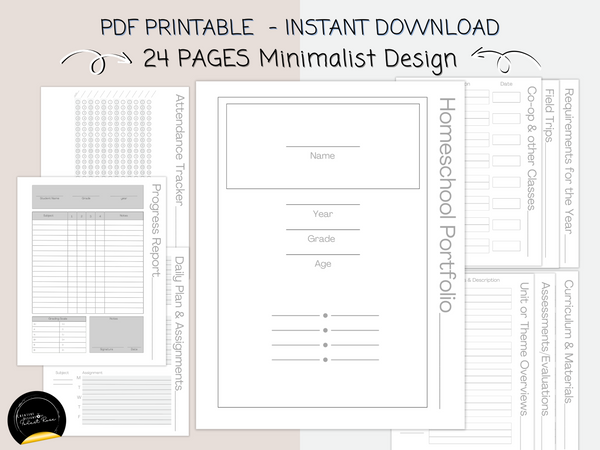 Printable Homeschool Portfolio pages - Portfolio - Homeschool planner pages - Homeschool Portfolio Binder