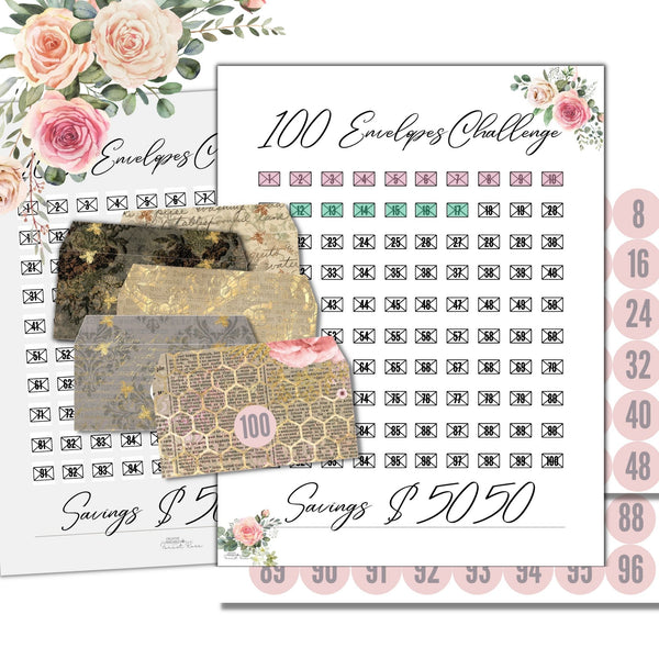 100 Envelopes Saving Challenge ($5050) - Forest Rose Creative