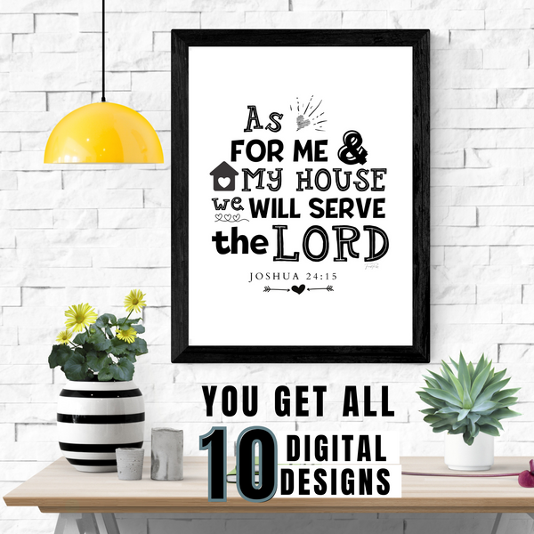 Christian Wall Art Joshua 24:15 - As for Me and My House We Will Serve the Lord - Forest Rose Creative