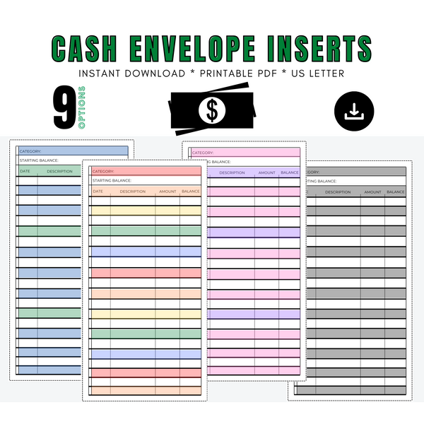 Multi-Color Printable Cash Envelope Inserts - Forest Rose Creative