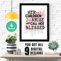 Proverbs 31 Christian Wall Art - Her Children Arise and Call Her Blessed - Forest Rose Creative