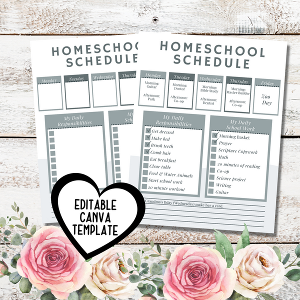 Printable Homeschool Schedule Template Editable in Canva